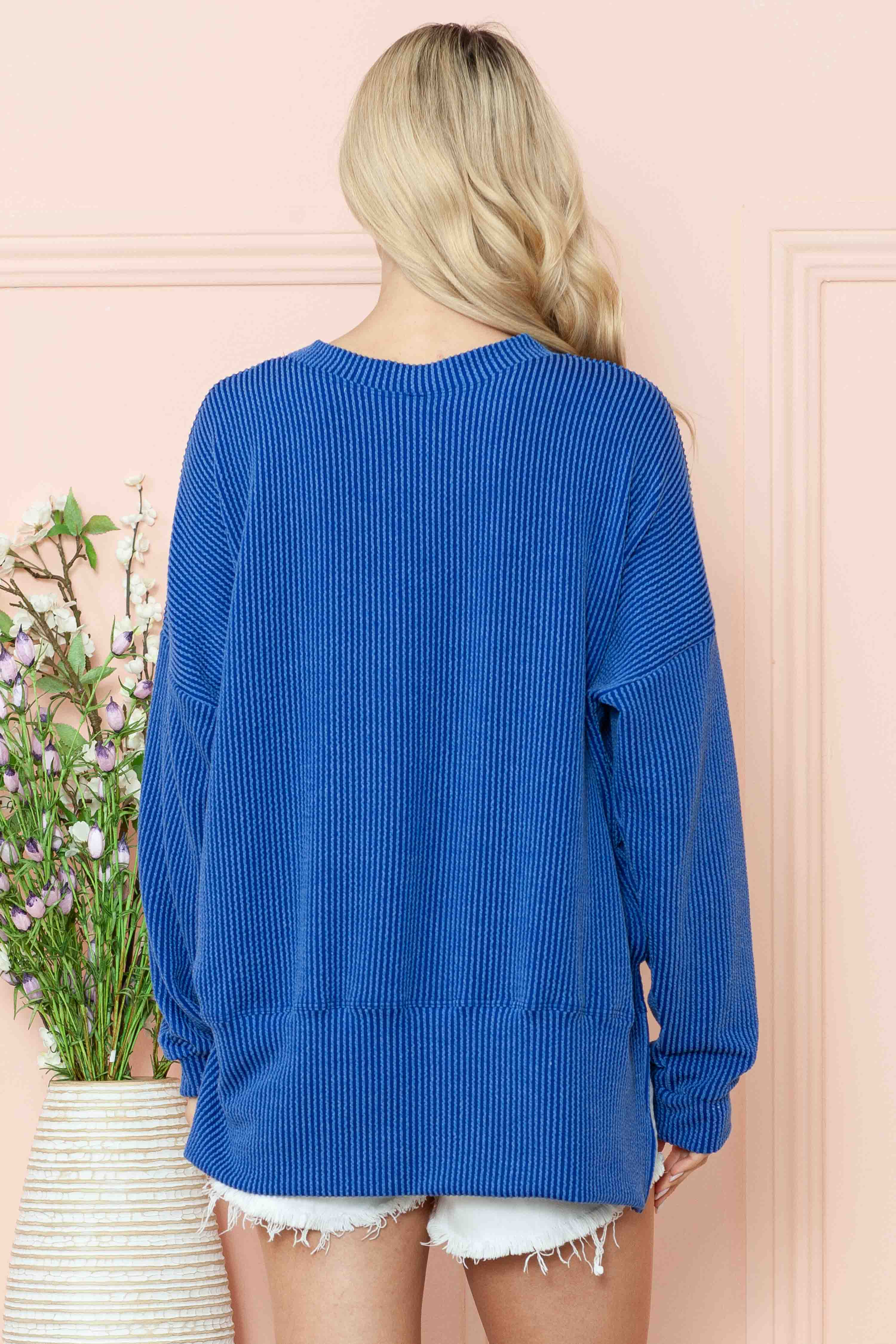 Burgundy Apparel - Vente Sweat-shirt – femme - SWEAT-SHIRT OVERSIZE CÔTELÉ ONDULÉ AVEC FENTE LATÉRALE8