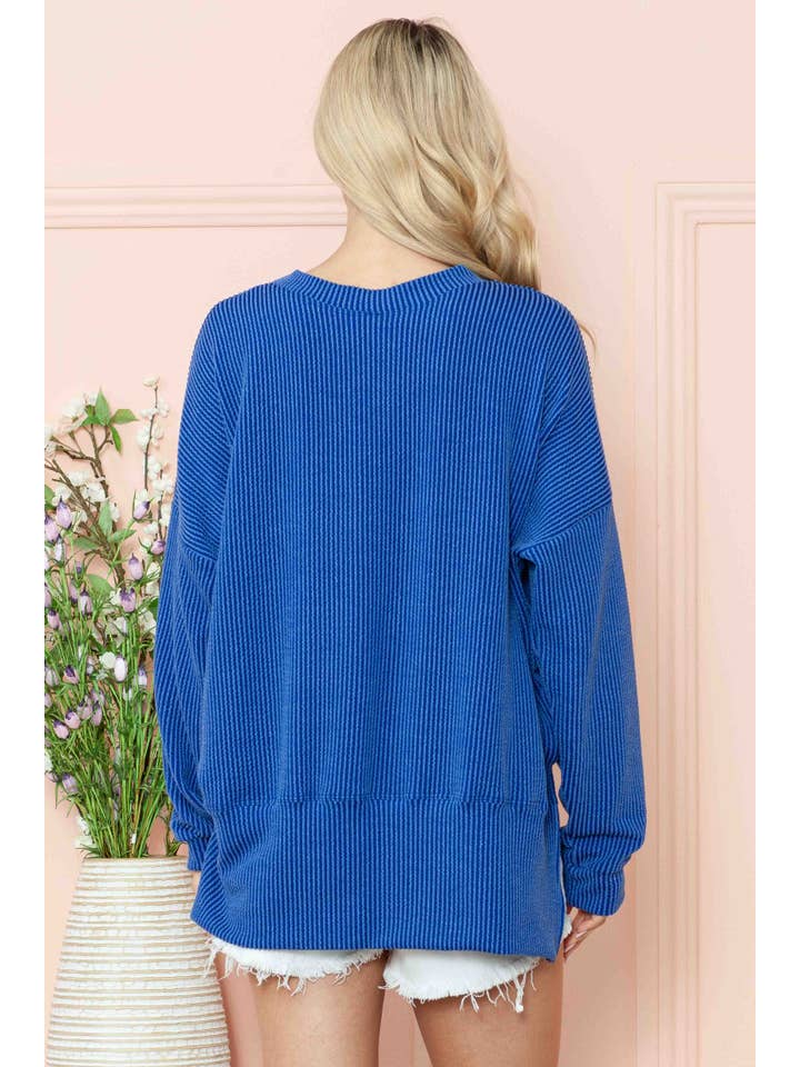 Burgundy Apparel - Vente Sweat-shirt – femme - SWEAT-SHIRT OVERSIZE CÔTELÉ ONDULÉ AVEC FENTE LATÉRALE8