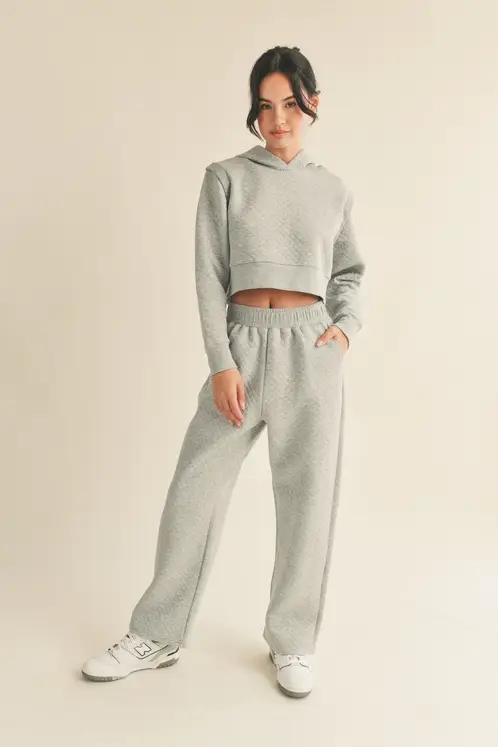 Grey High Waist Quilted Wide Leg Pant for wholesale on Faire2