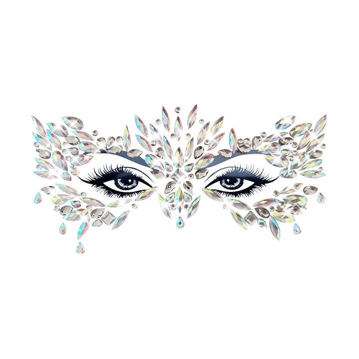 Chickadee Masquerade Clear Iridescent Crystal Jewel Face Sticker for wholesale by Neva Nude