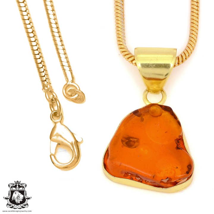 Presset Cognac Amber 24K forgyldt vedhæng GPH1325 for engroshandel hos SARAH DESIGNS JEWELRY