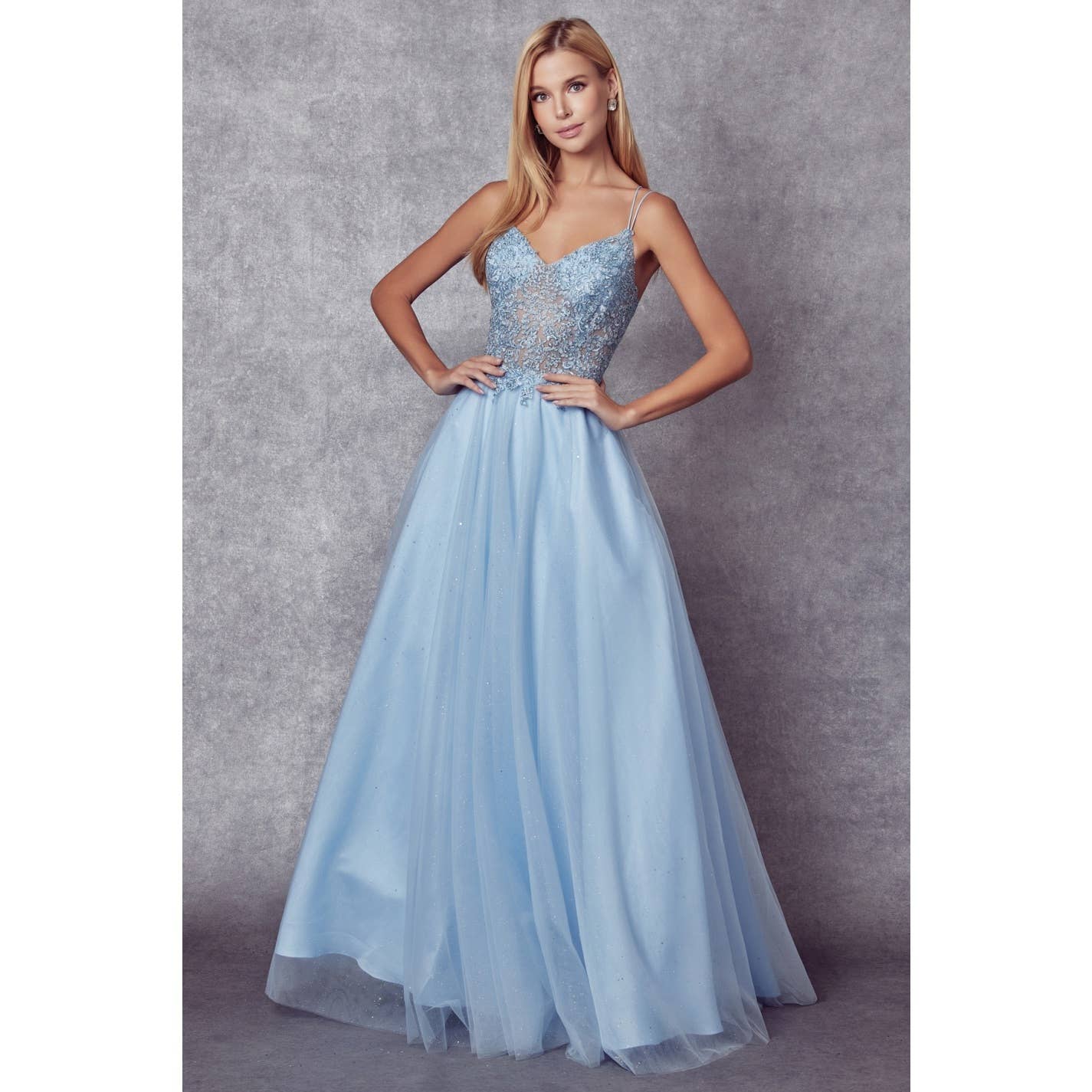 Juliet - Wholesale Gown - Women's - EMBROIDERED SPARKLE TULLE AND STONES ACCENTS  PROM BALL GOWN5