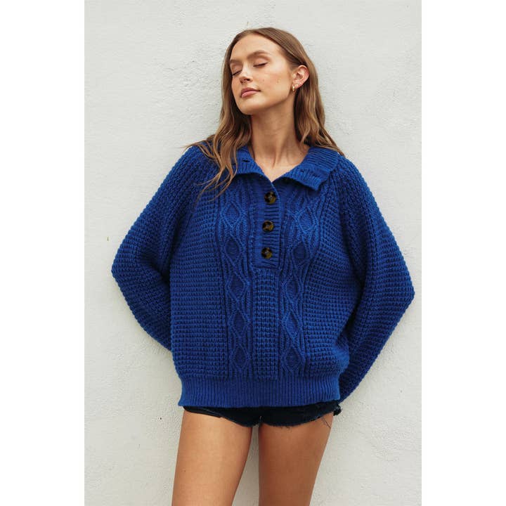 Dress Forum - Wholesale Knit Sweater - Women's - Cable Knit X Waffle Boxy Sweater