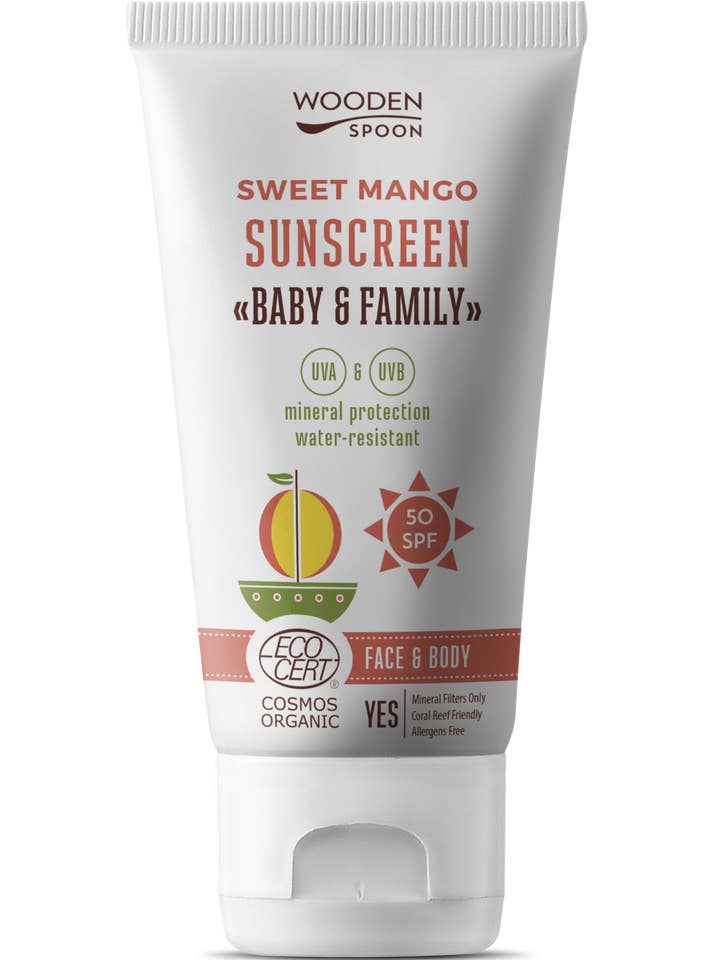 Organic "Baby & Family" SPF 50 - Sweet Mango - 150ml for wholesale by Wooden Spoon