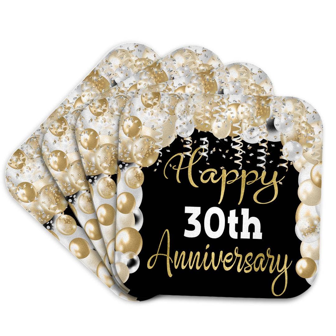 3dRose - Wholesale Coasters - 3dRose, Happy 30th Anniversary Glam Image Of Gold Balloons, Coaster7