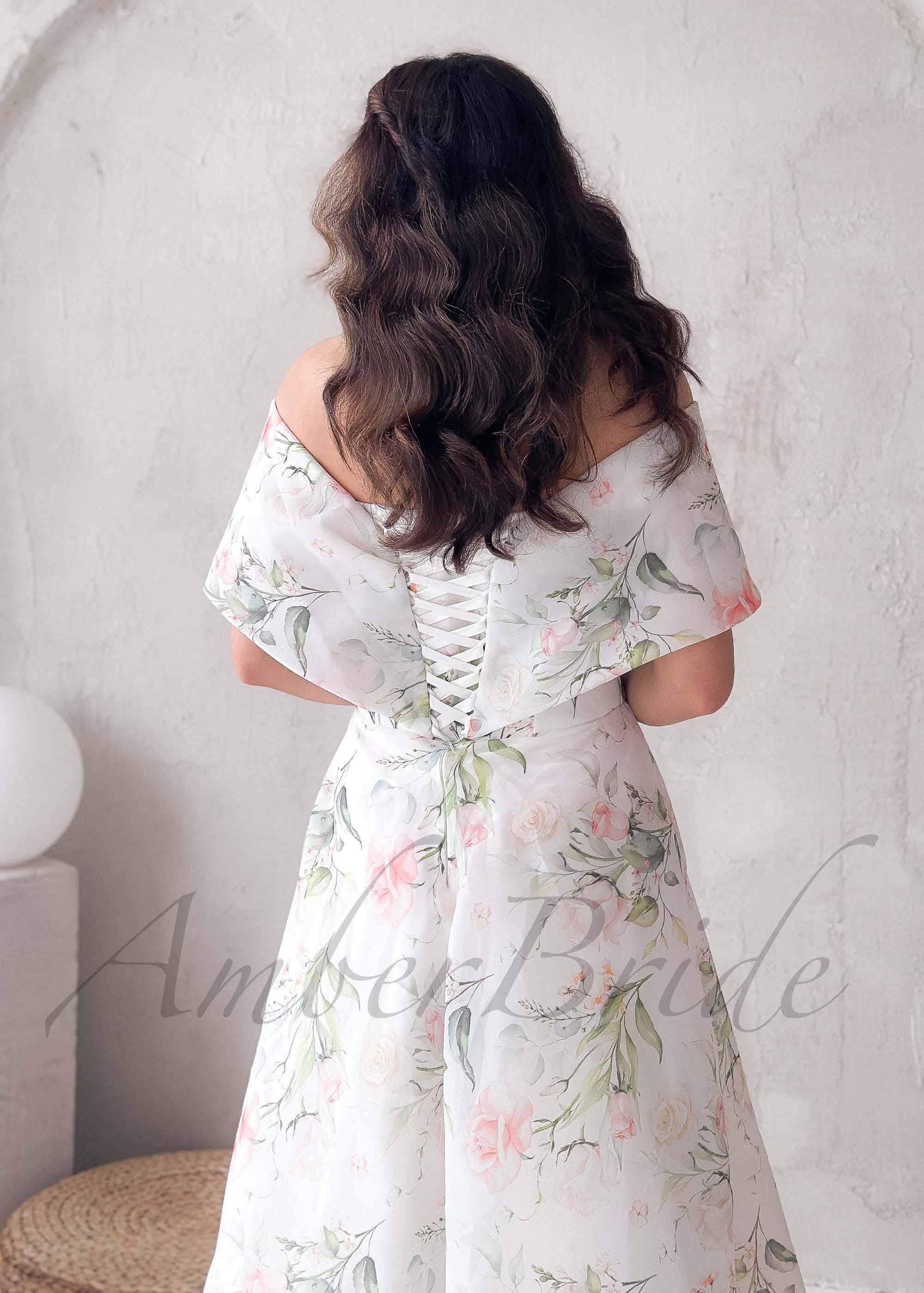 Amber Commerce Group, MB – Engroshandel Aftenkjole - Dame – Blomster A-linje Off-Shoulder Organza Brudekjole med Korset3