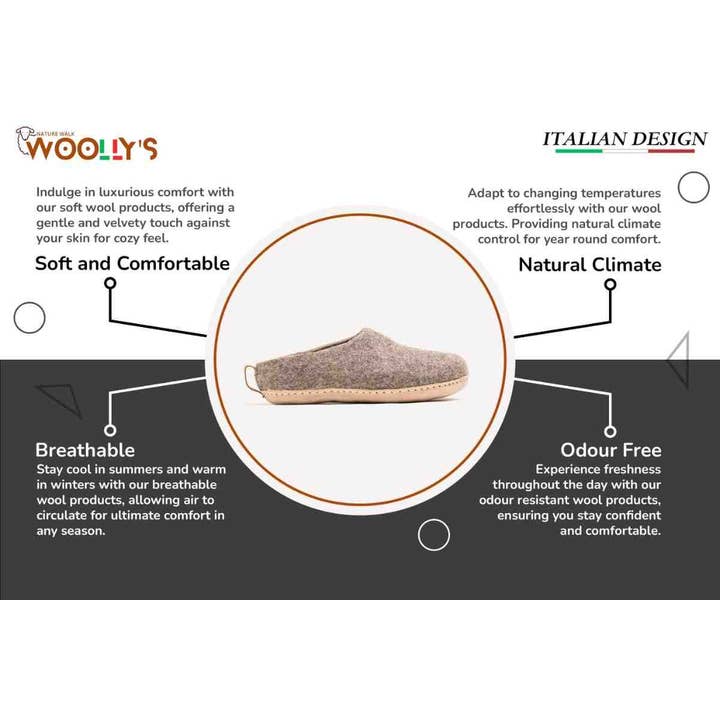 Woollyes Inc - Wholesale Slippers - Unisex - Indoor Open Heel Slippers With Leather Sole - Natural Brown