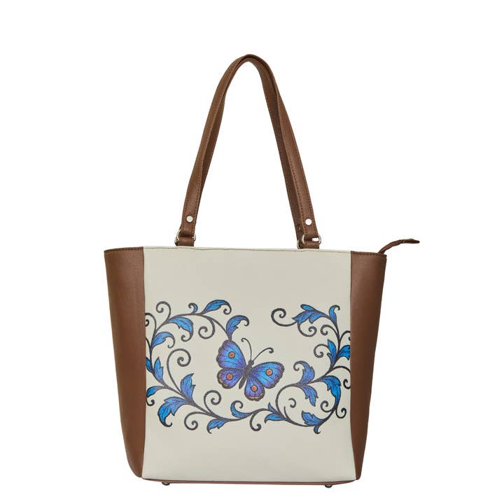 Ladies' Butterfly Printed Leather Tote Bag –Shoulder Handbag for wholesale by Sishka Ltd