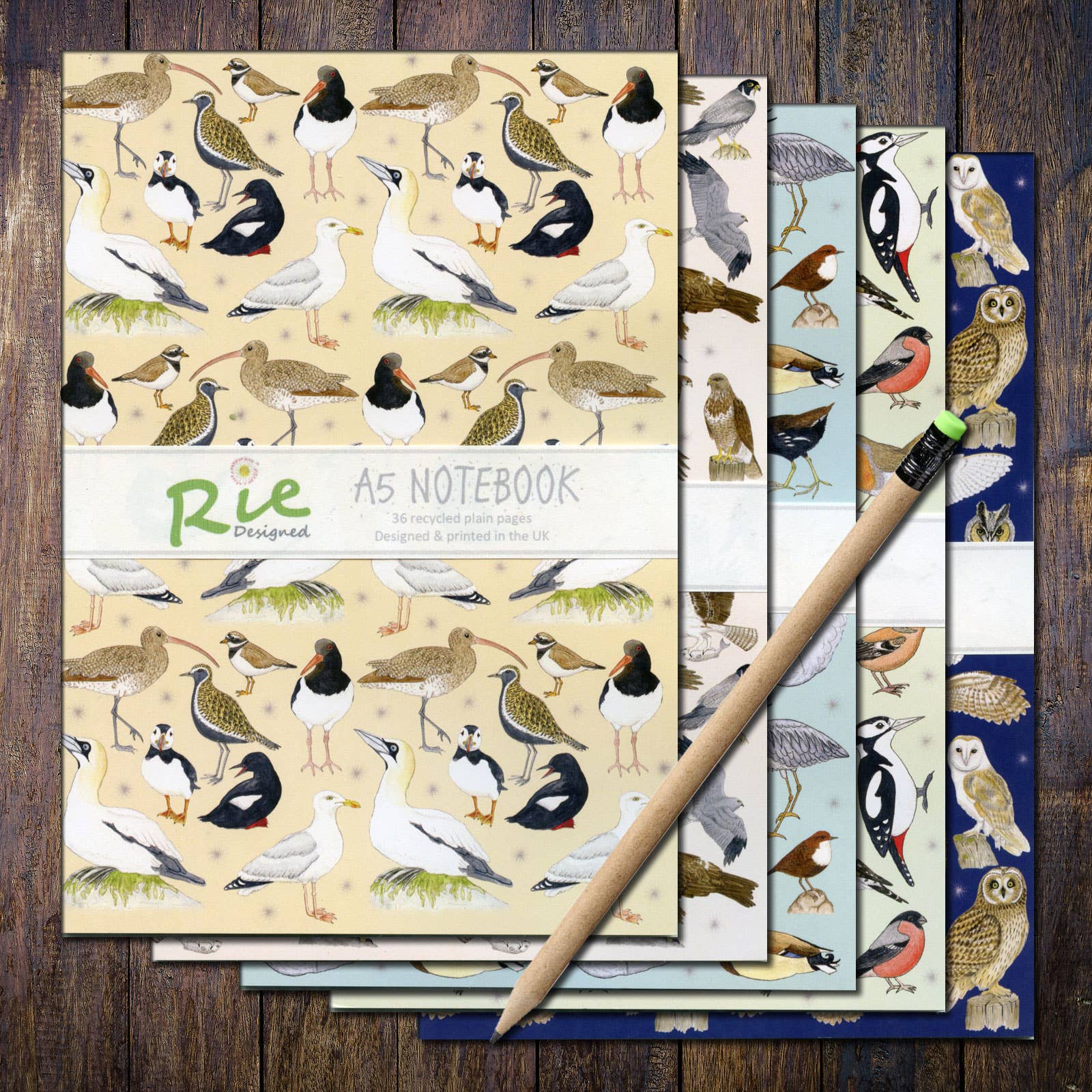 Rie Designed – wholesale Notebook – Garden Birds A5 Plain Paper Recycled Notebook2