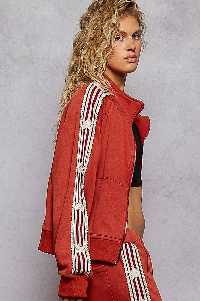 Pol Clothing - Wholesale Jacket - Women's - Long sleeve French terry star patch striped elastic jacket3