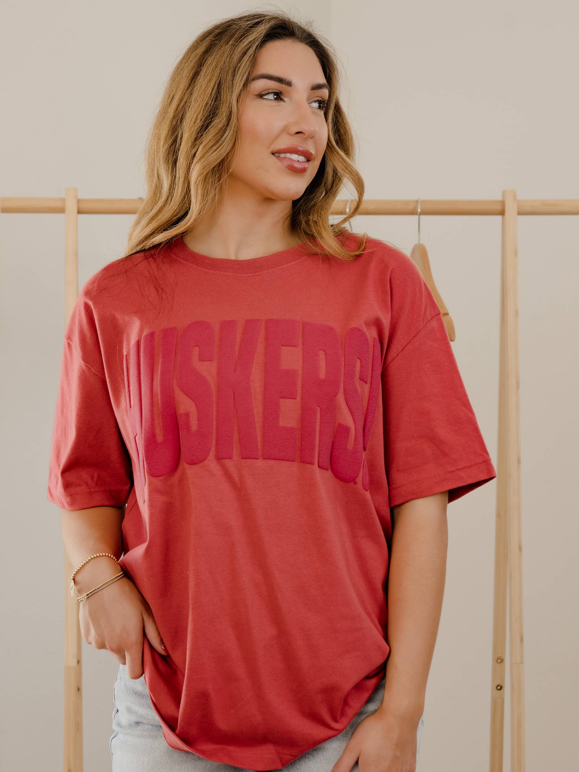 LivyLu - Wholesale Screen Printed T-Shirt - Unisex - Nebraska Huskers Mono Puff Ink Red Heavyweight Tee1
