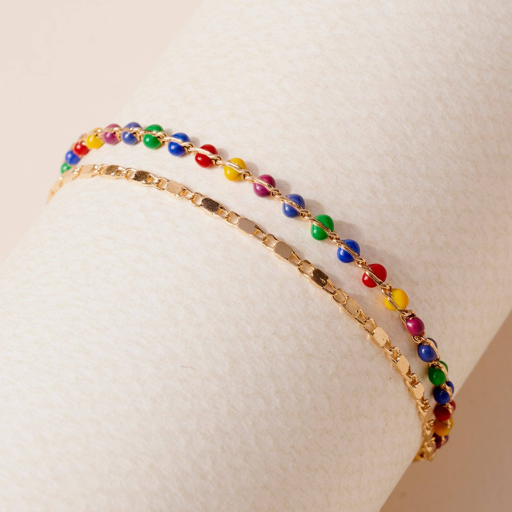 StarryNYC - Vente Bracelets maillon et chaîne - Bracelet ajustable à 2 lignes avec chaîne en époxy et chaîne délicate14