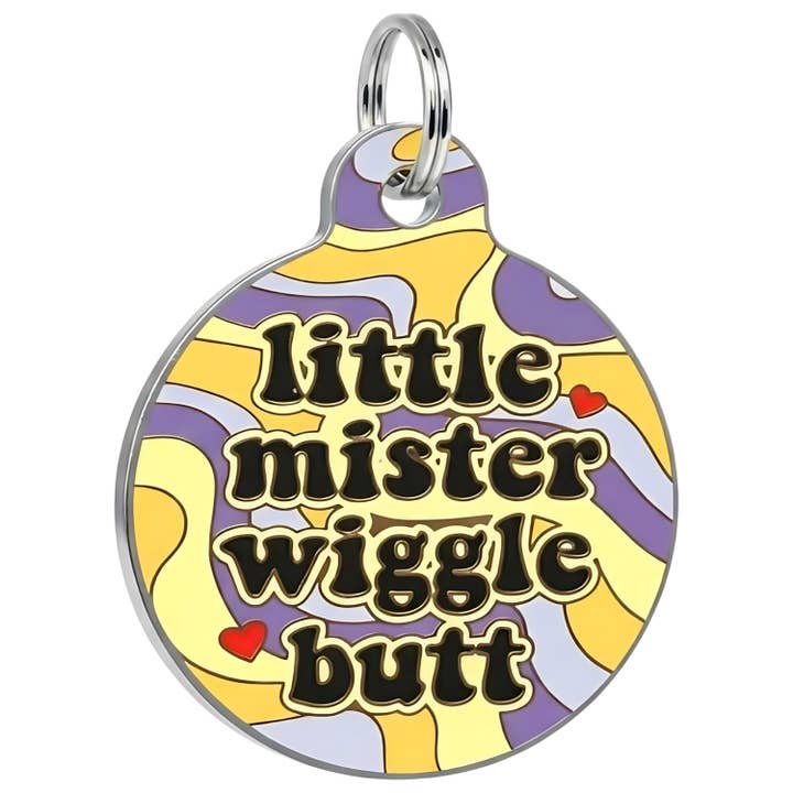 Enamel Dog Tag w/Scannable ID - Little Mister Wiggle Butt for wholesale by Bad Tags