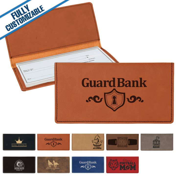 GiftWorksPlus - Wholesale Travel Wallet - Engraved Leatherette Checkbook Cover - Fully Customizable