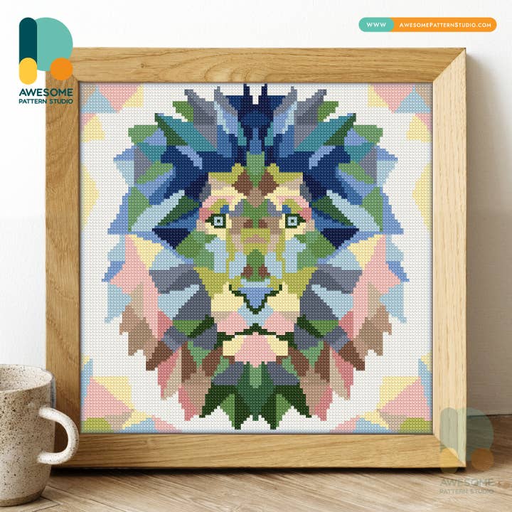 DS247-120x120 polygonal løve, diamantmalersæt for engroshandel hos Awesome Pattern Studio