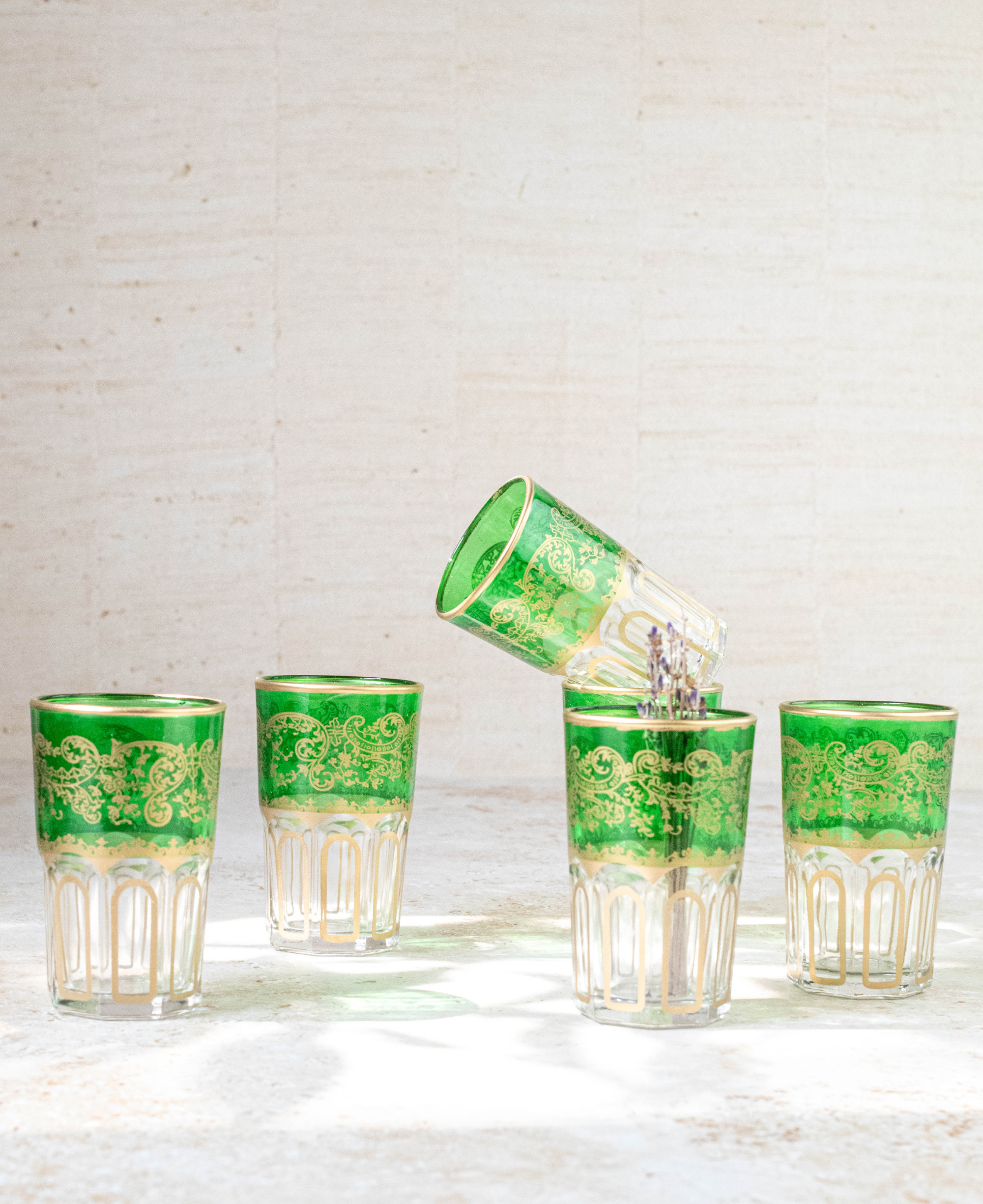 Maison Berber - Wholesale Drinking Glass/Cup - Moroccan Tea Glasses Set of 6 - Green0