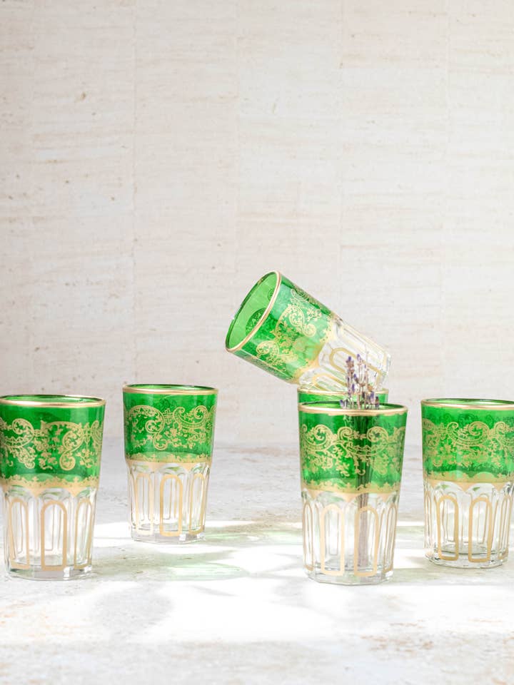 Moroccan Tea Glasses Set of 6 - Green for wholesale by Maison Berber