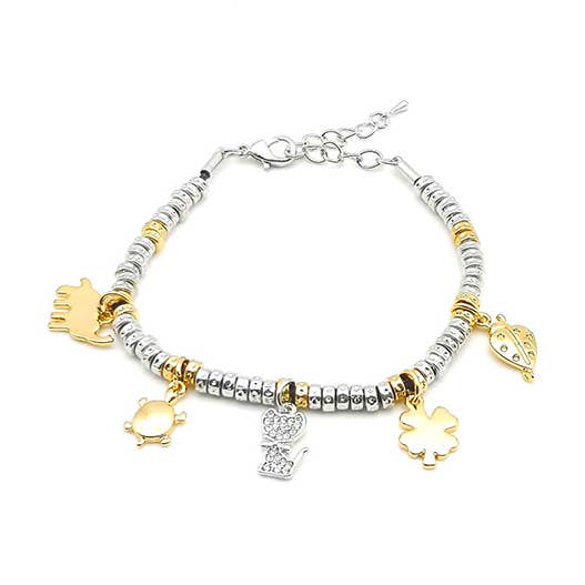 NUGGETS BRACELET WITH RHINESTONE CAT CHARMS - AJJ18050552V6 for wholesale by AMORINO SRL