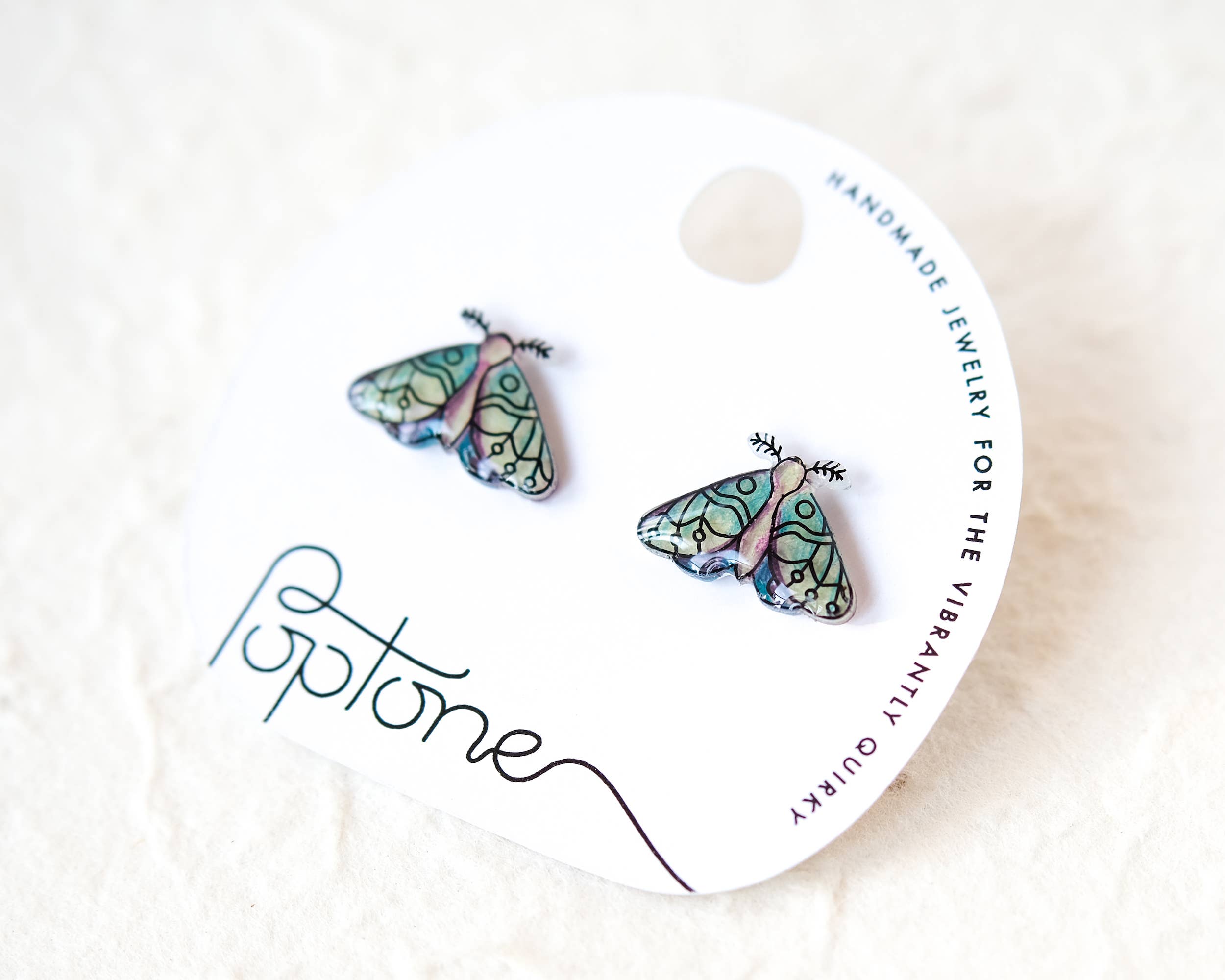 Poptone Co. - Wholesale Stud/Post Earrings - Green Forest Night Moth Stud Earrings4