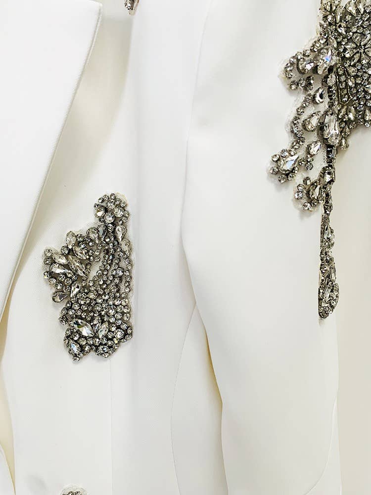 White SET149 Luxe Beaded Jacket & Wide-Leg Pants Ensemble for wholesale on Faire6
