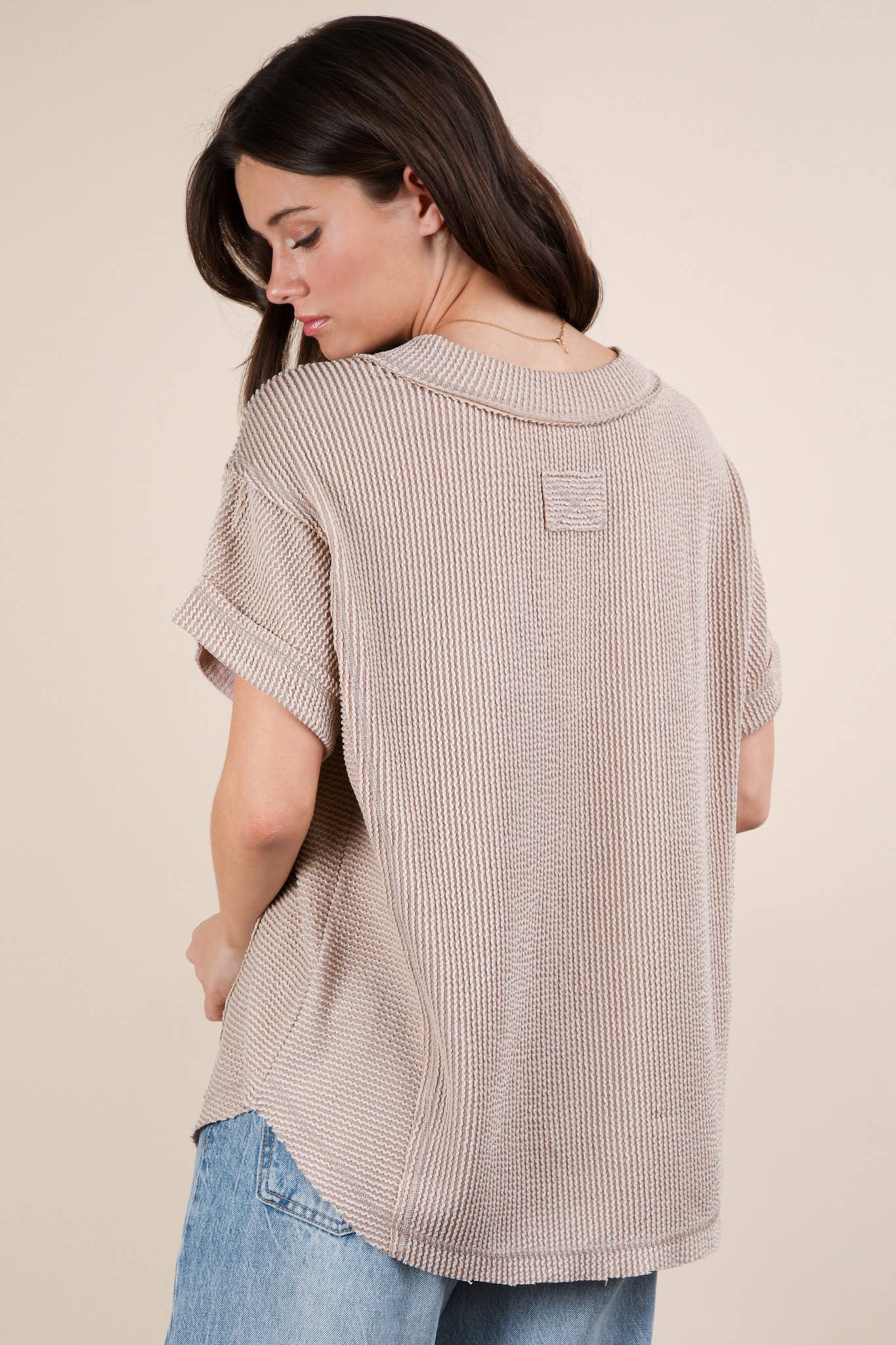 VERY J – wholesale Knit top – Women's – NT12075-Soft Two Tone Casual Comfy Ribbed Knit Top23