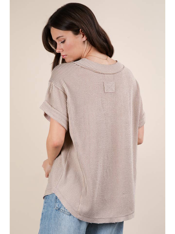 VERY J – wholesale Knit top – Women's – NT12075-Soft Two Tone Casual Comfy Ribbed Knit Top23