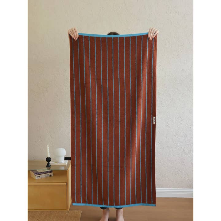 INSPECIAL HOME - Wholesale Bath Towel - 100% Cotton Retro Earthy-tone Pinstripe Soft Plush Towel