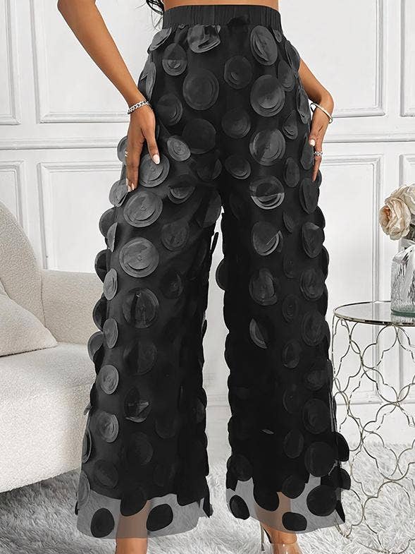 Elegant polka tulle mesh jacquard wide-leg pants for wholesale by HIDDENBRAND