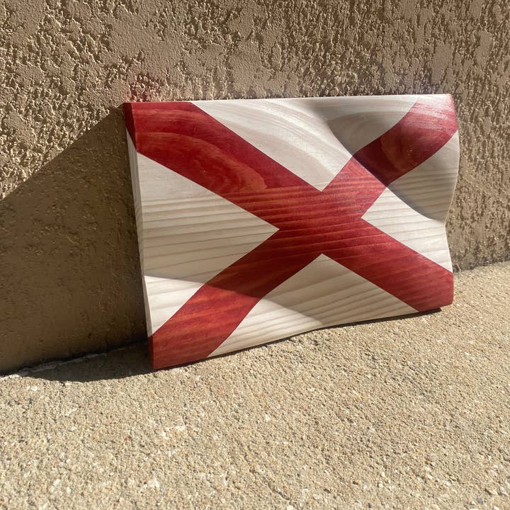Waving Wooden State of Alabama Flag for wholesale by Rugged Cross Creations