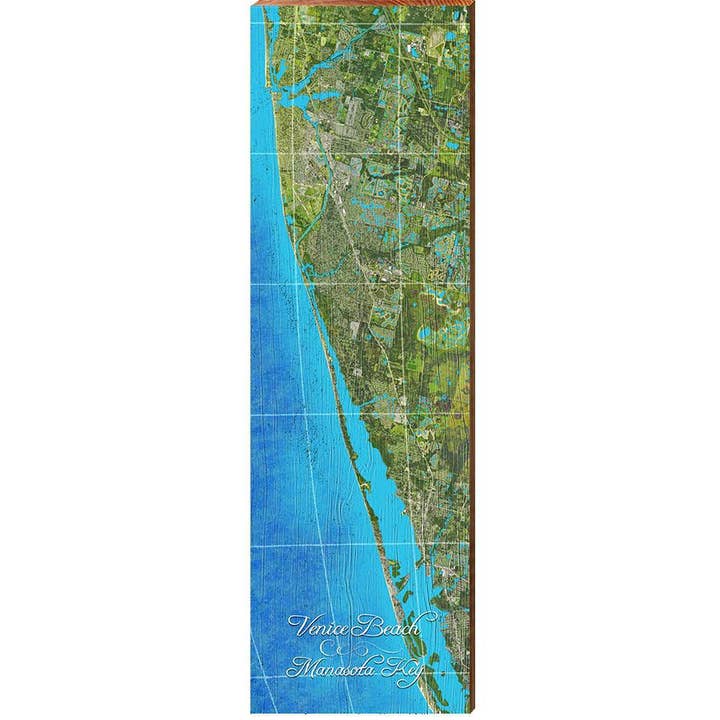 Venice Beach to Manasota Key Map | Wall Art Print on Real Wood for wholesale by Mill Wood Art