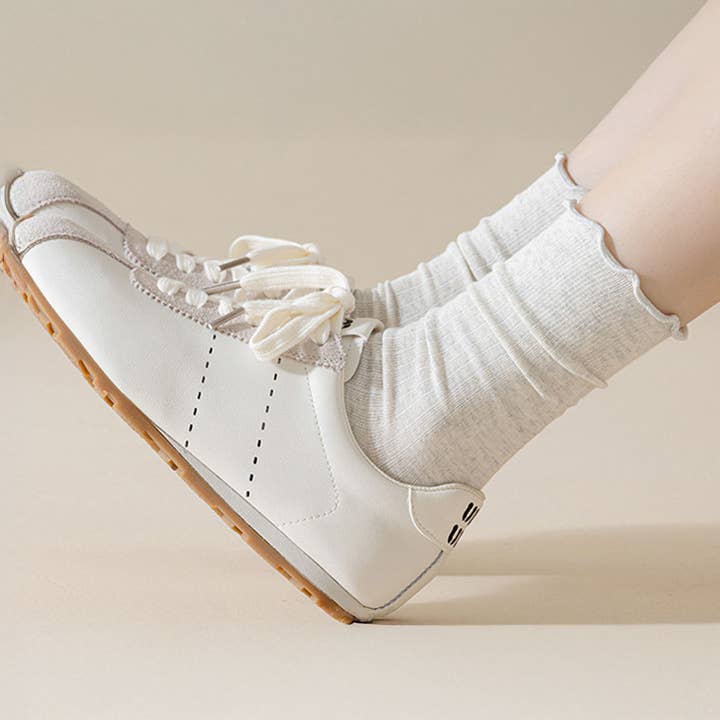 ACCITY - Wholesale Socks - Women's - Vertical Stripes Thin Solid Ruffle Crew Socks_CWMS0948