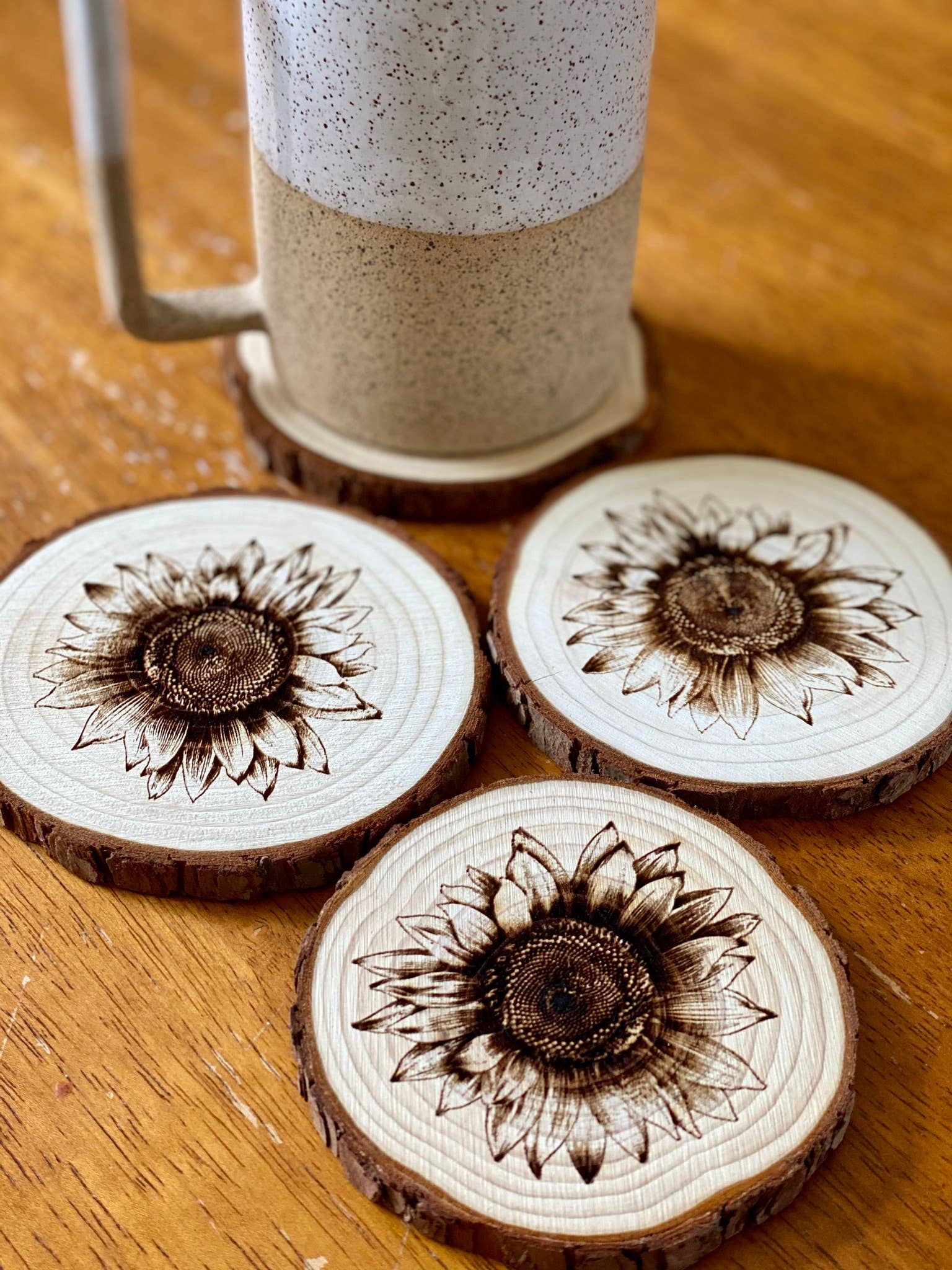 Munsell Made - Wholesale Coasters - Engraved Wood Sunflower Coaster2