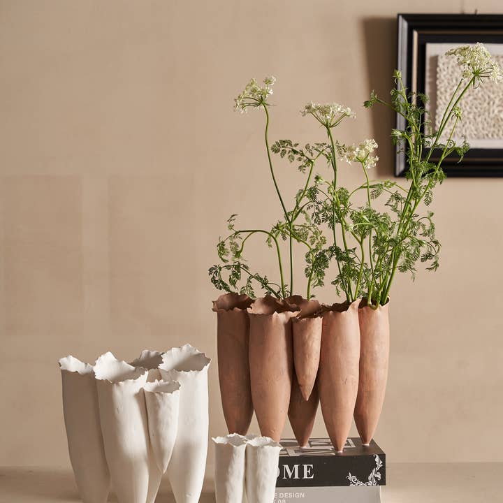 Ceramic Vase Light Gray Brown Dia 9" for wholesale on Faire1