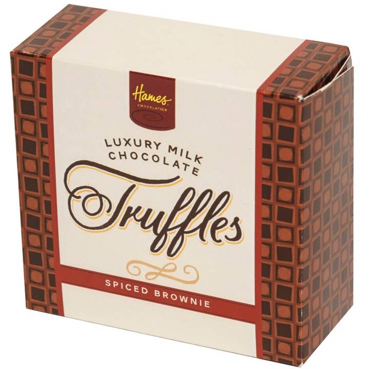 UK ONLY. Box Of 4 Milk Chocolate Spiced Brownie Truffles for wholesale by Hames Chocolates
