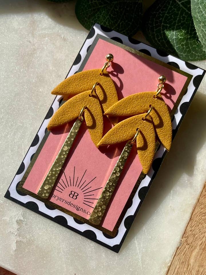 Textured Leaf Dangle Statement Earrings for wholesale by Bryers Designs