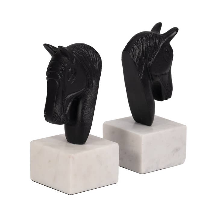 Sagebrook Home - Wholesale Bookend - Bookends Set of 2 - White/Black Metal Horse Head, 7 in.7