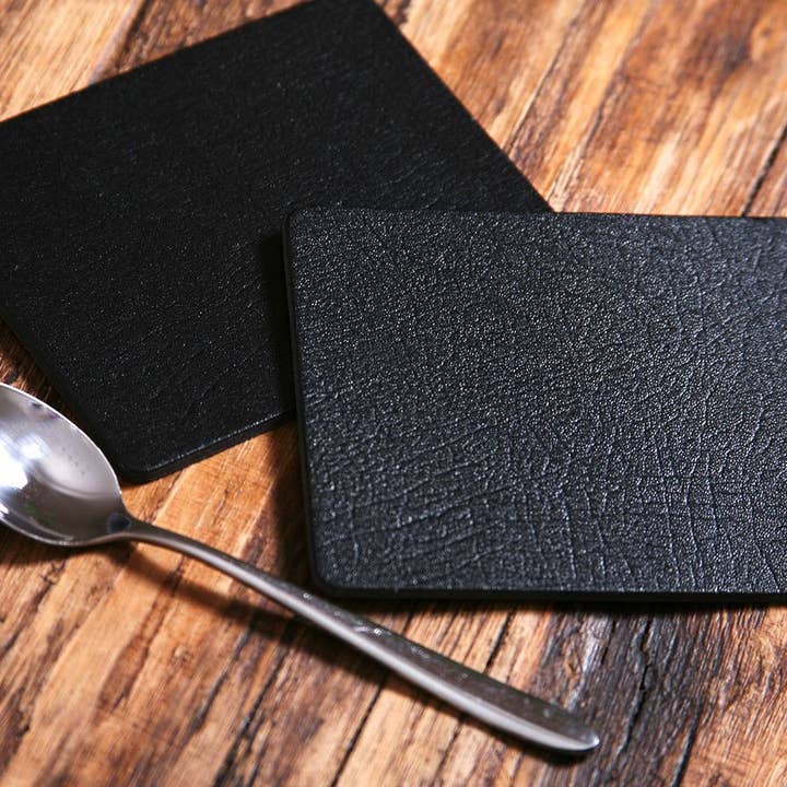 Set of 4 Classic Black Leatherboard Coasters, Made in UK for wholesale by The Dapper House