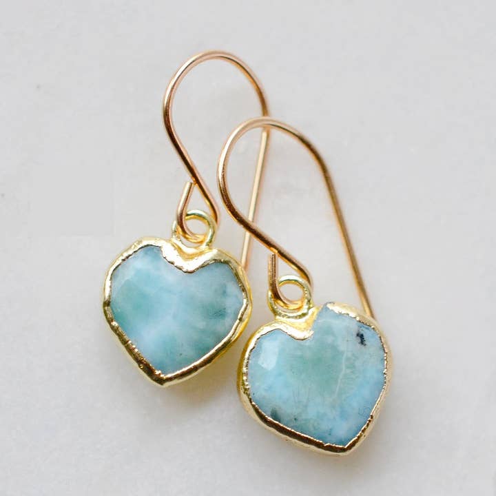 Brincos Coração de Larimar por atacado de GEMNIA