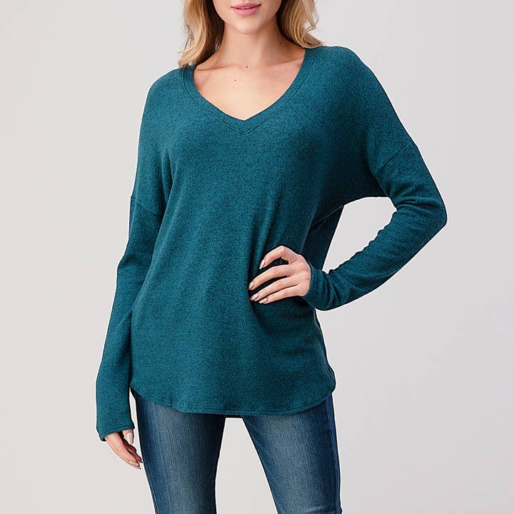 Heimious – Engroshandel Strikket top - Dame – Langærmet V-hals børstet strik top, 273861