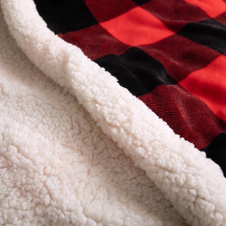 Red classic plaid checker fluffy fleece sofa throw blanket for wholesale on Faire3