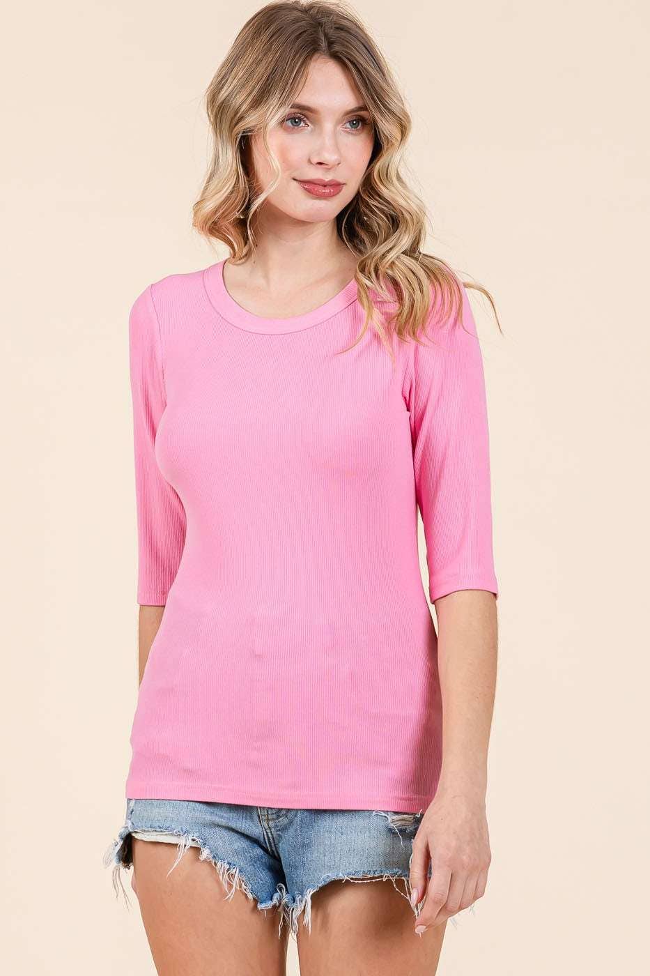 mittoshop - Wholesale Knit Top - Women's - H14853 - ROUND NECK 3/4 SLEEVE RIB KNIT TOP16