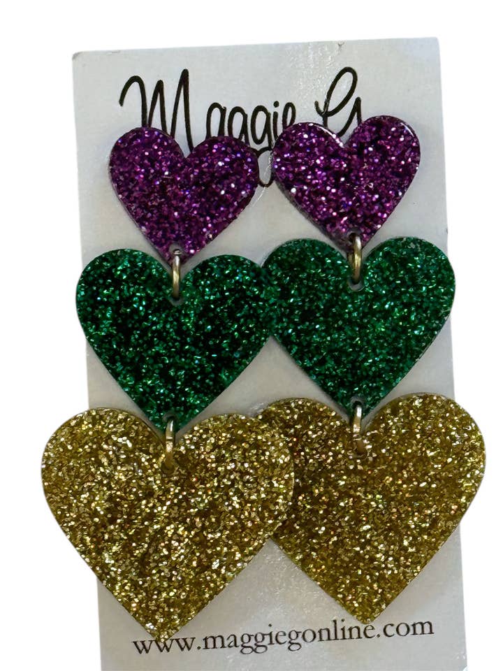 Mardi Gras Heart Earrings for wholesale by Maggie G