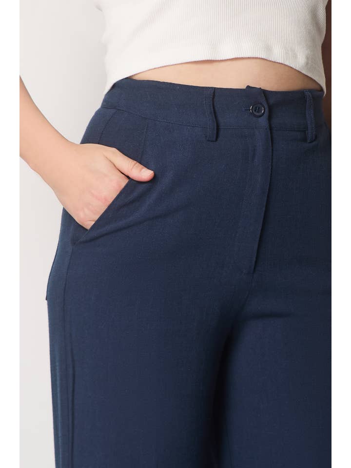 SOLO – wholesale Pants – Women's – Linen Trousers - Navy3