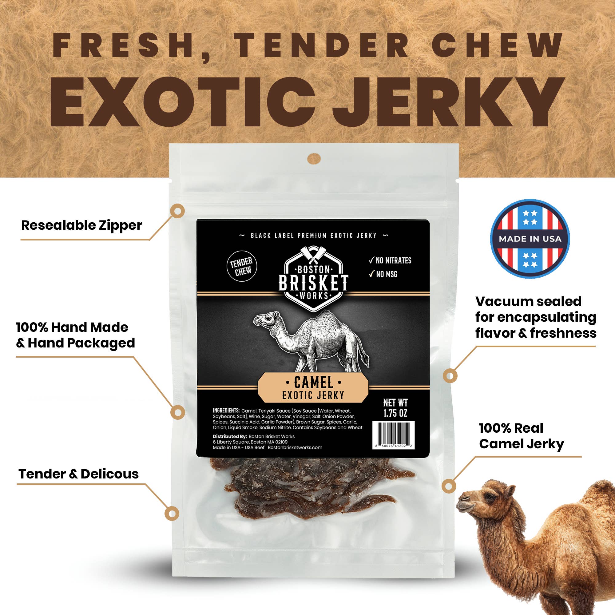 Boston Brisket Works - Wholesale Jerky - Exotic Jerky "Camel"1