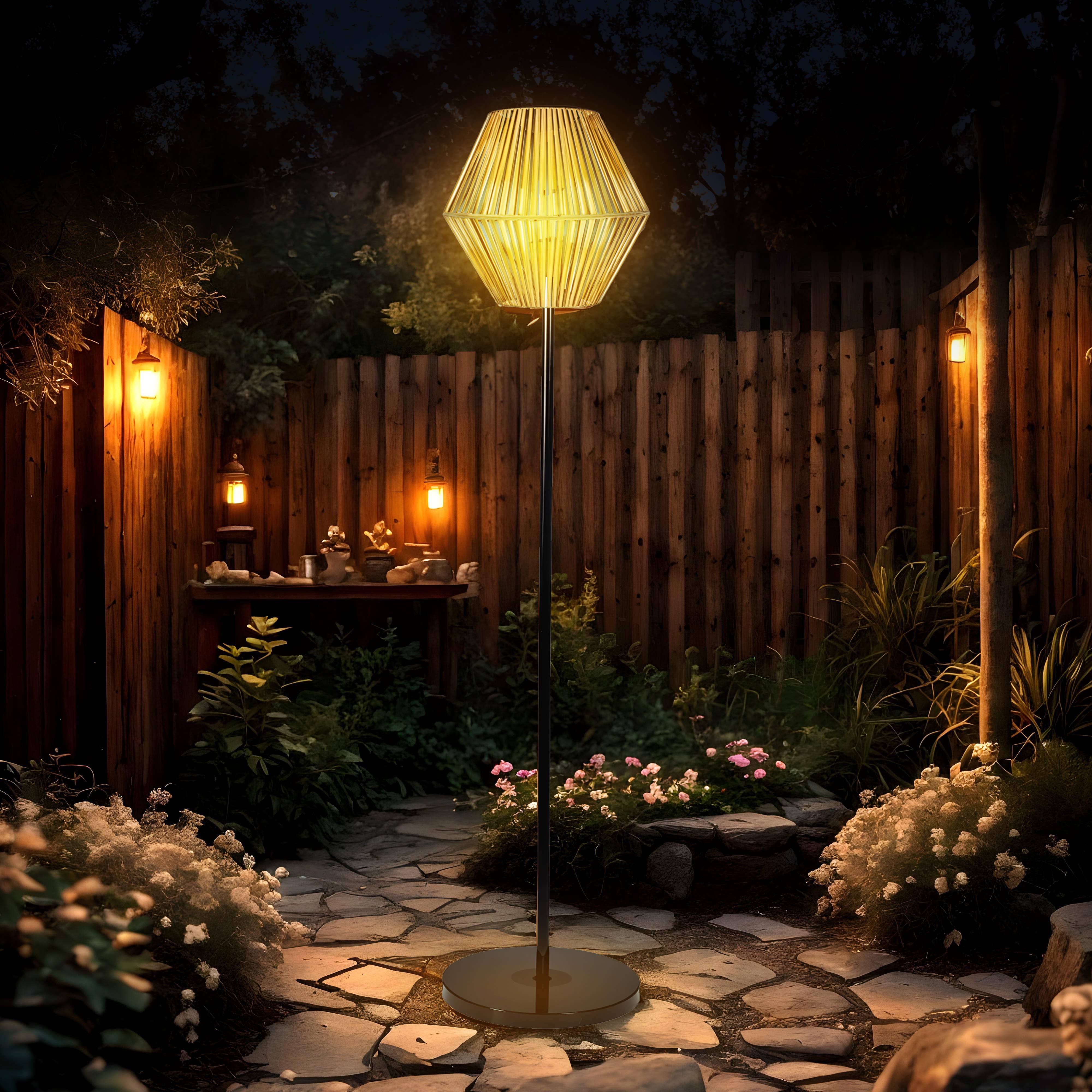 MARRON Lampadaire solaire en rotin de 120 cm pour extérieur en vente sur Faire2