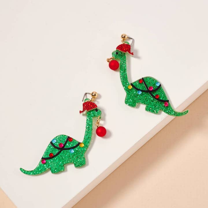 Boucles d'oreilles pendantes en forme de dinosaure de Noël pour la vente par Frem