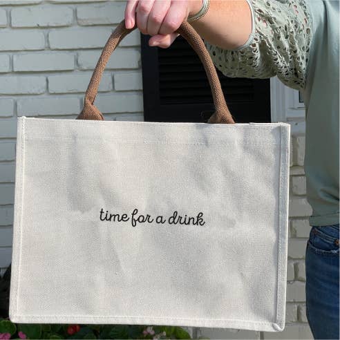 Barrel Down South - Wholesale Tote Bag - Women's - Time For A Drink Embroidered Canvas Bag