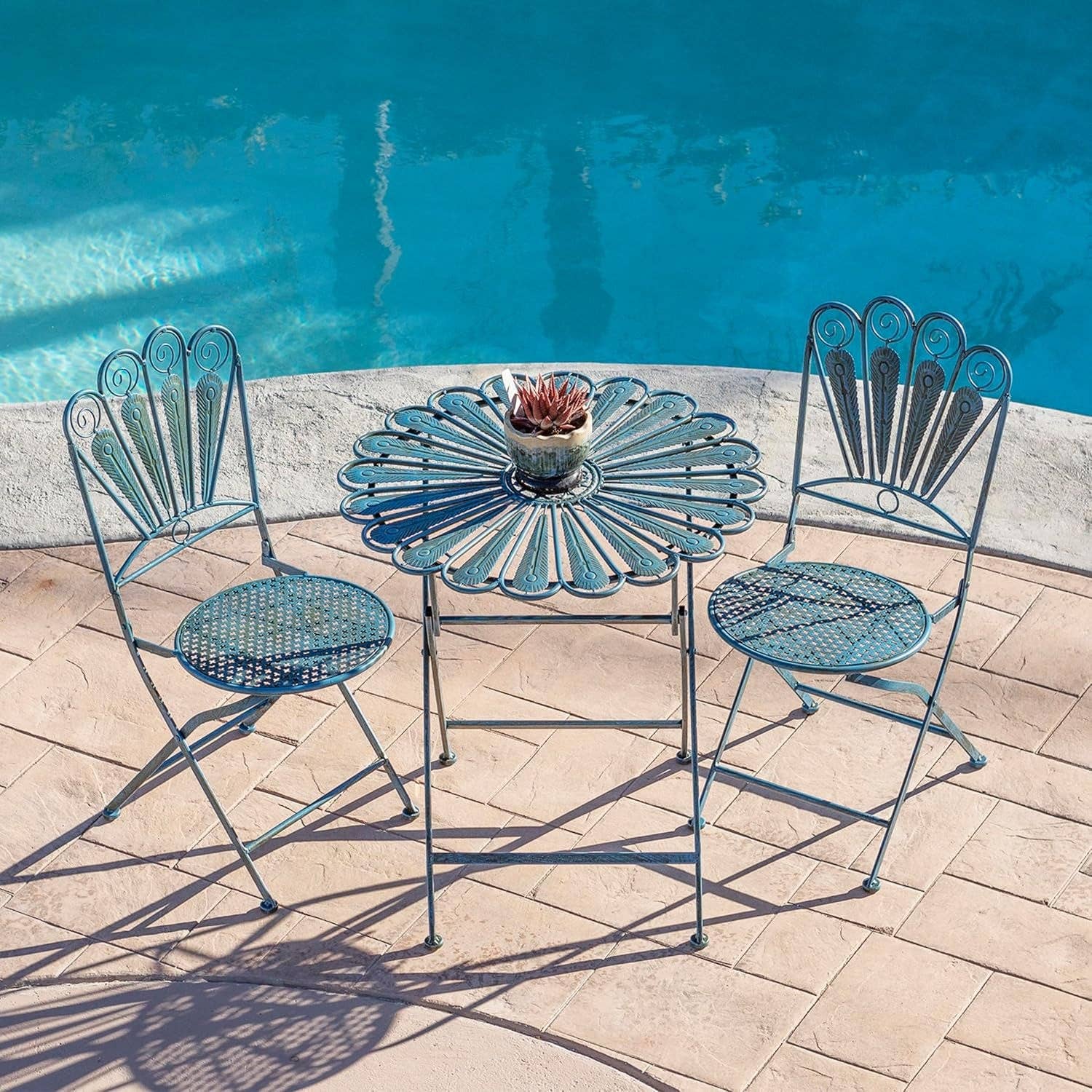 Peacock Bistro Set 3 Piece Light Blue Outdoor Patio Furniture for wholesale on Faire1