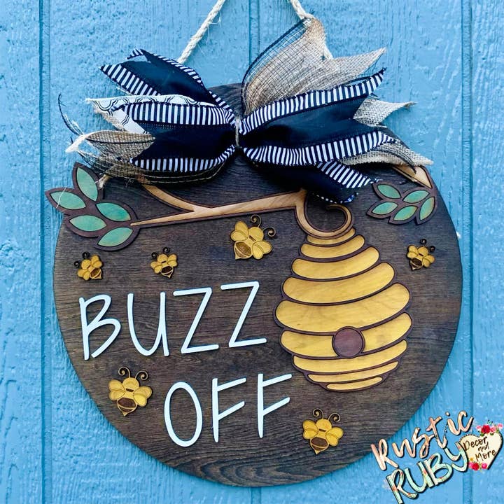 Buzz Off Door Hanger for wholesale by Rustic Ruby Decor and More LLC