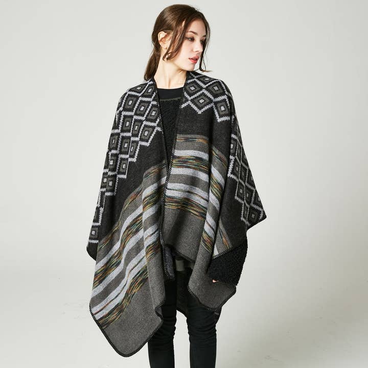 Elara Ladies Rhombus Color Stripes Shawl High End and other Purchase Wholesale disposable ponchos. Free Returns & Net 60 Terms on Faire trending on Faire.